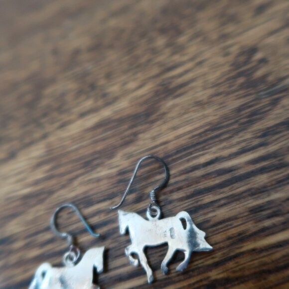 Marked 925 Silver Horse Shaped Western Style Earrings - Picture 4 of 5